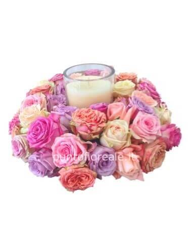 Coroncina di rose centrotavola con candela