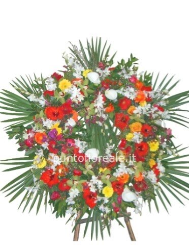 Corona funebre con Fiori freschi assortiti, colorata