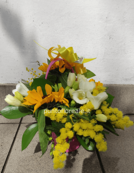 Mini cestino girasoli e mimosa