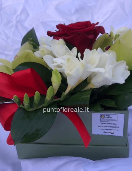 Composizione Orchidee, Fresie e Rosa